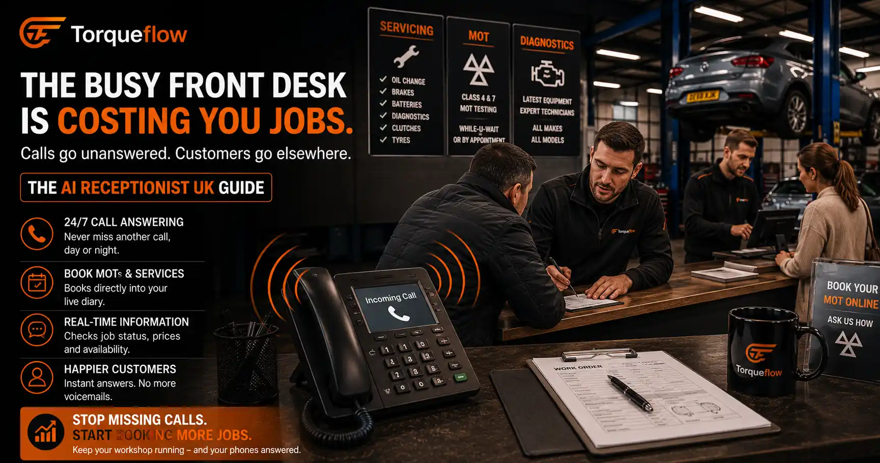 AI receptionist UK guide: the busy front desk problem it solves for garages