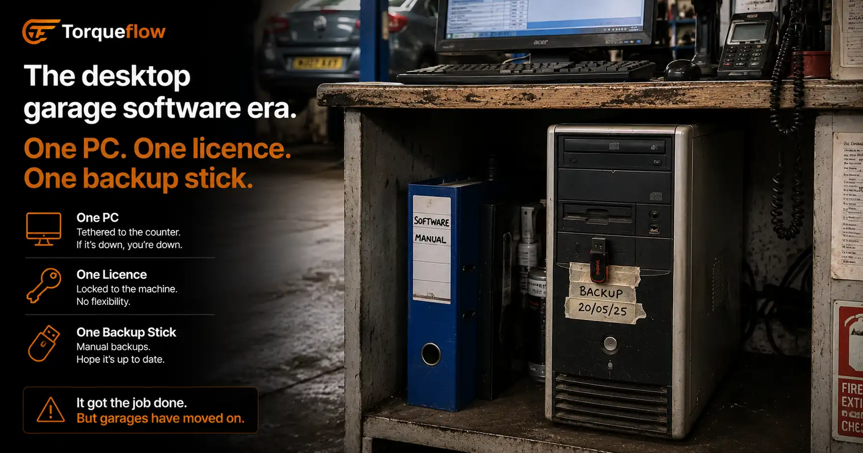 The desktop garage software era: one PC, one licence, one backup stick