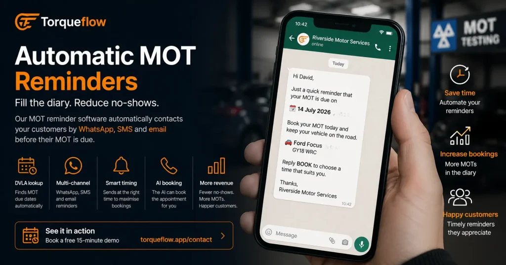 MOT reminder software sending an automatic MOT reminder by WhatsApp