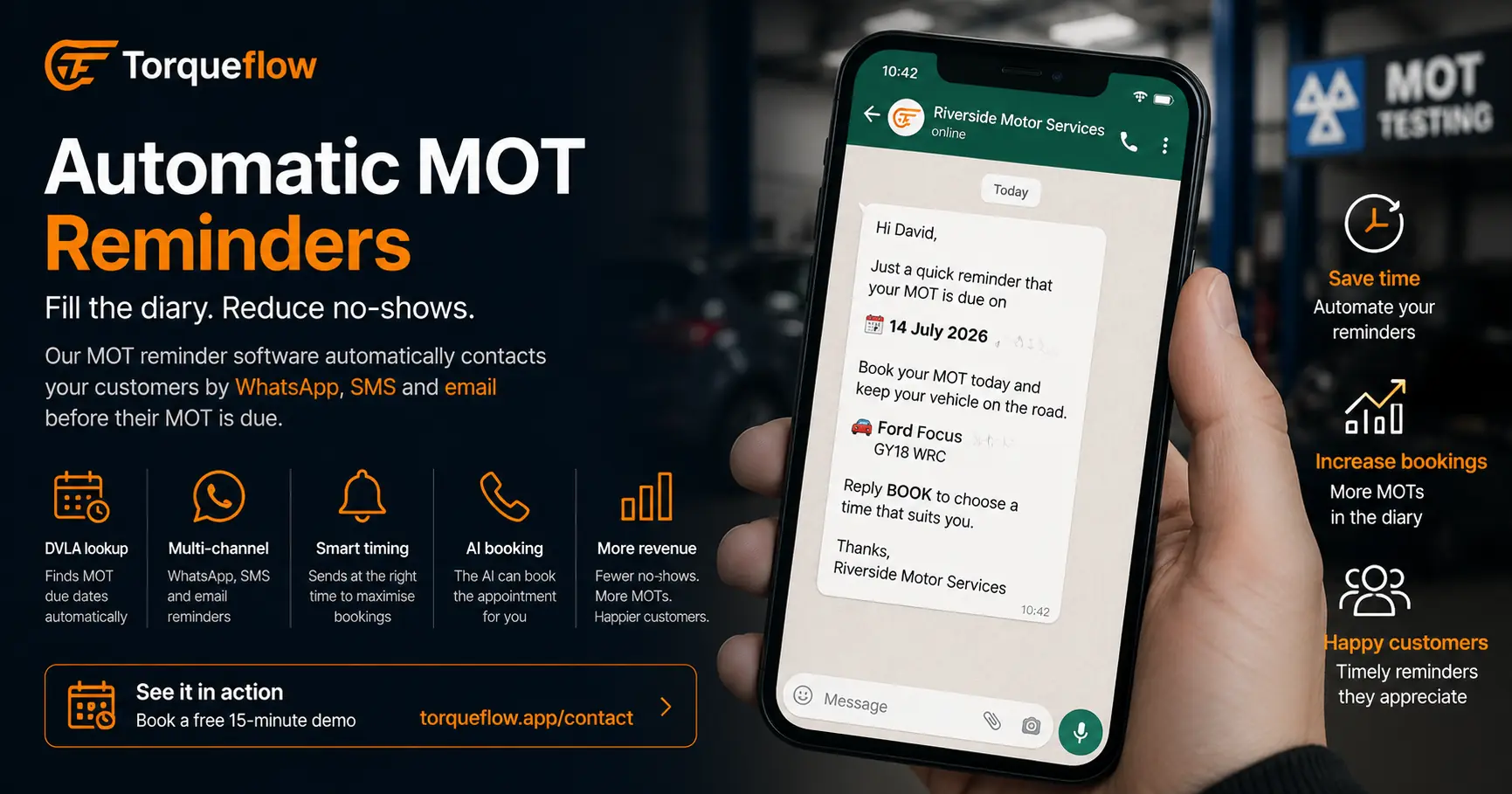 MOT reminder software sending an automatic MOT reminder by WhatsApp